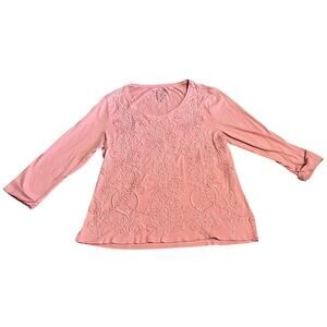 CHICOS 1 Women's M Peach Textured 3/4 Sleeve Tee Shirt Casual Everyday